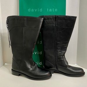 david tate black leather wide calf boots.